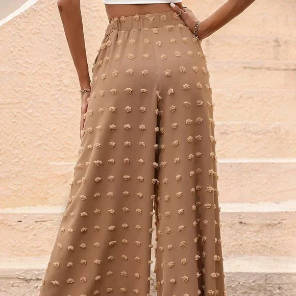 Tan Boho Womens Swiss Dot Wide Leg Pants - Picture 3 of 5